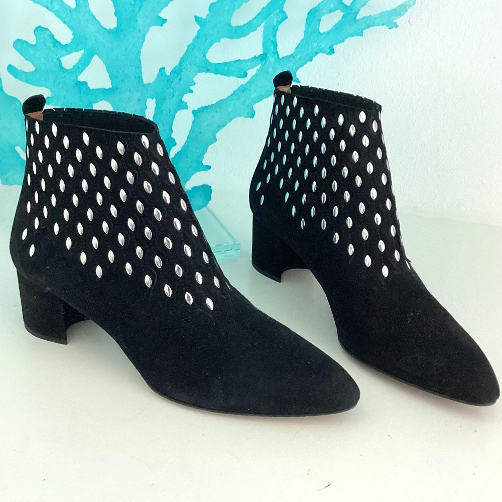 REDUCED ALAIA Stud Embellishes Ankle Boots Black Suede 37.5 Run Small US6.5